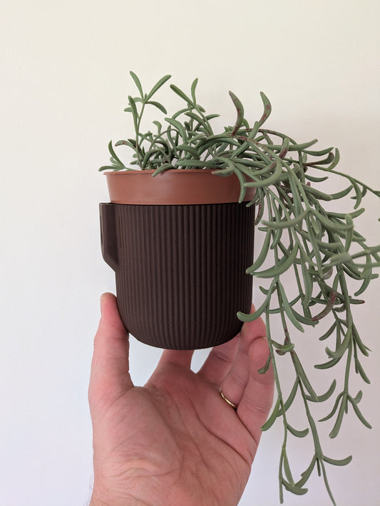 Wall Mounted Houseplant Pot, 100mm x 110mm, Chocolate
